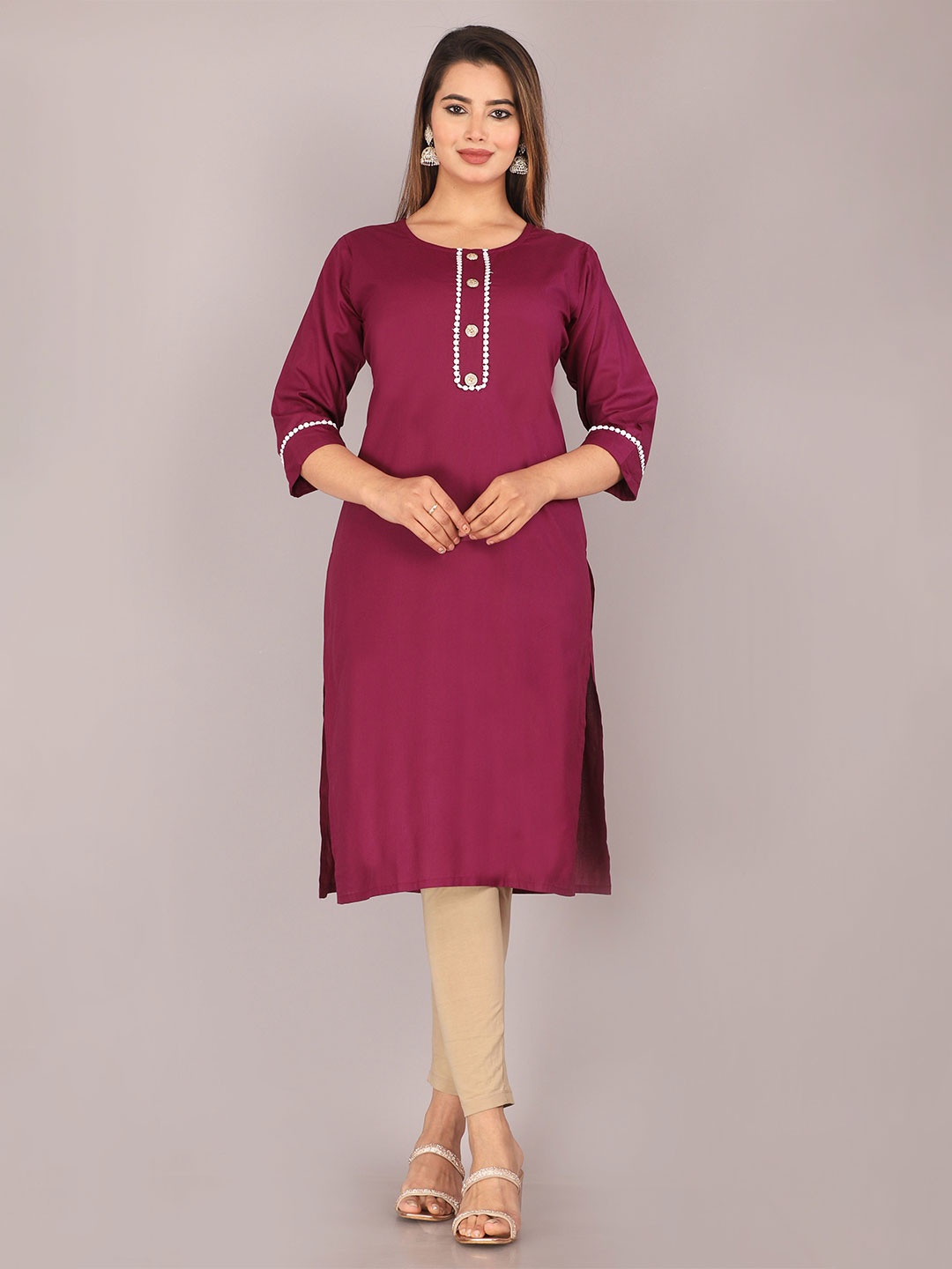 

Mahiras Comfort Round Neck Straight Kurta, Purple