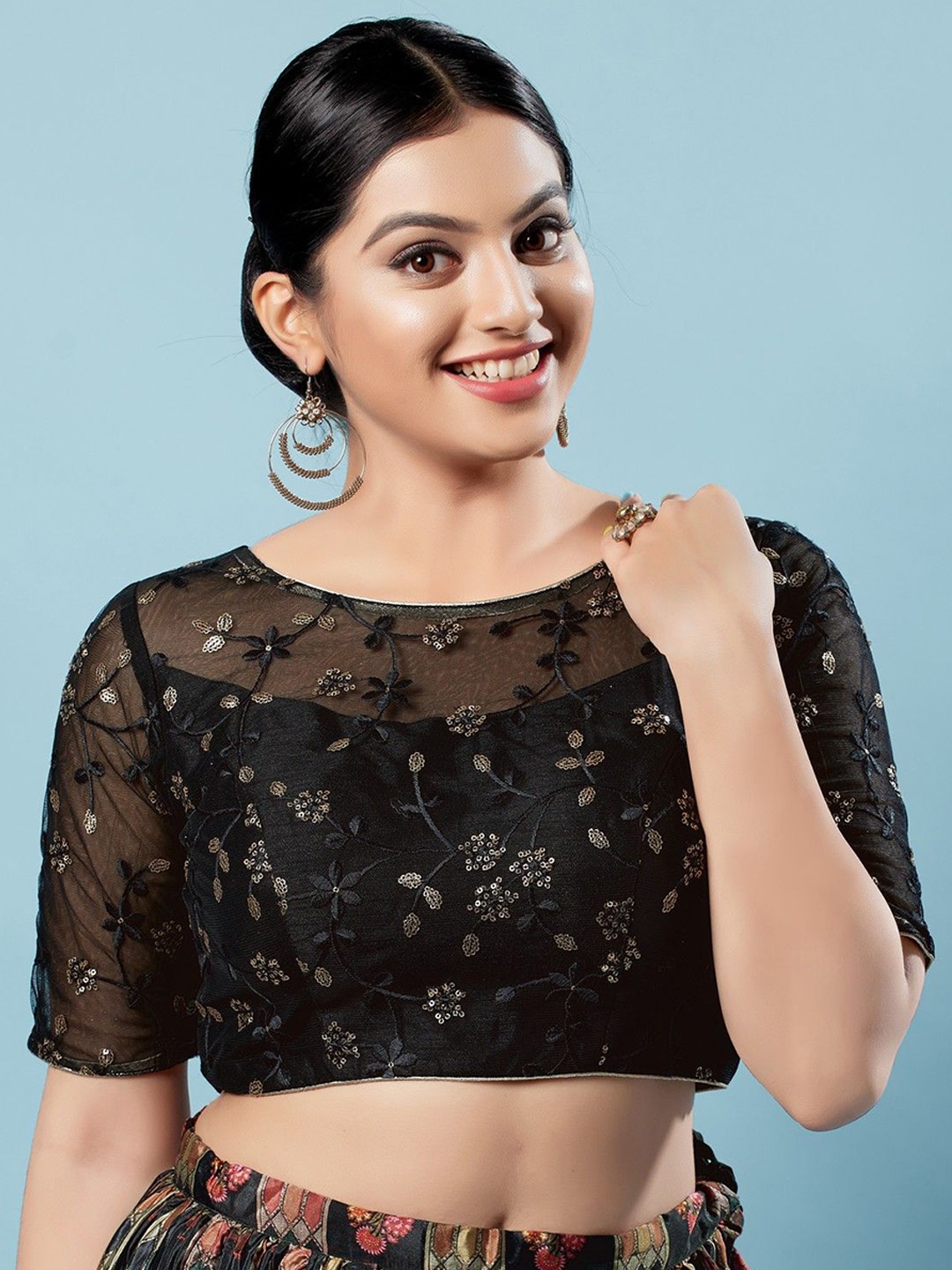 

Mmore Women Embroidered Saree Blouse, Black