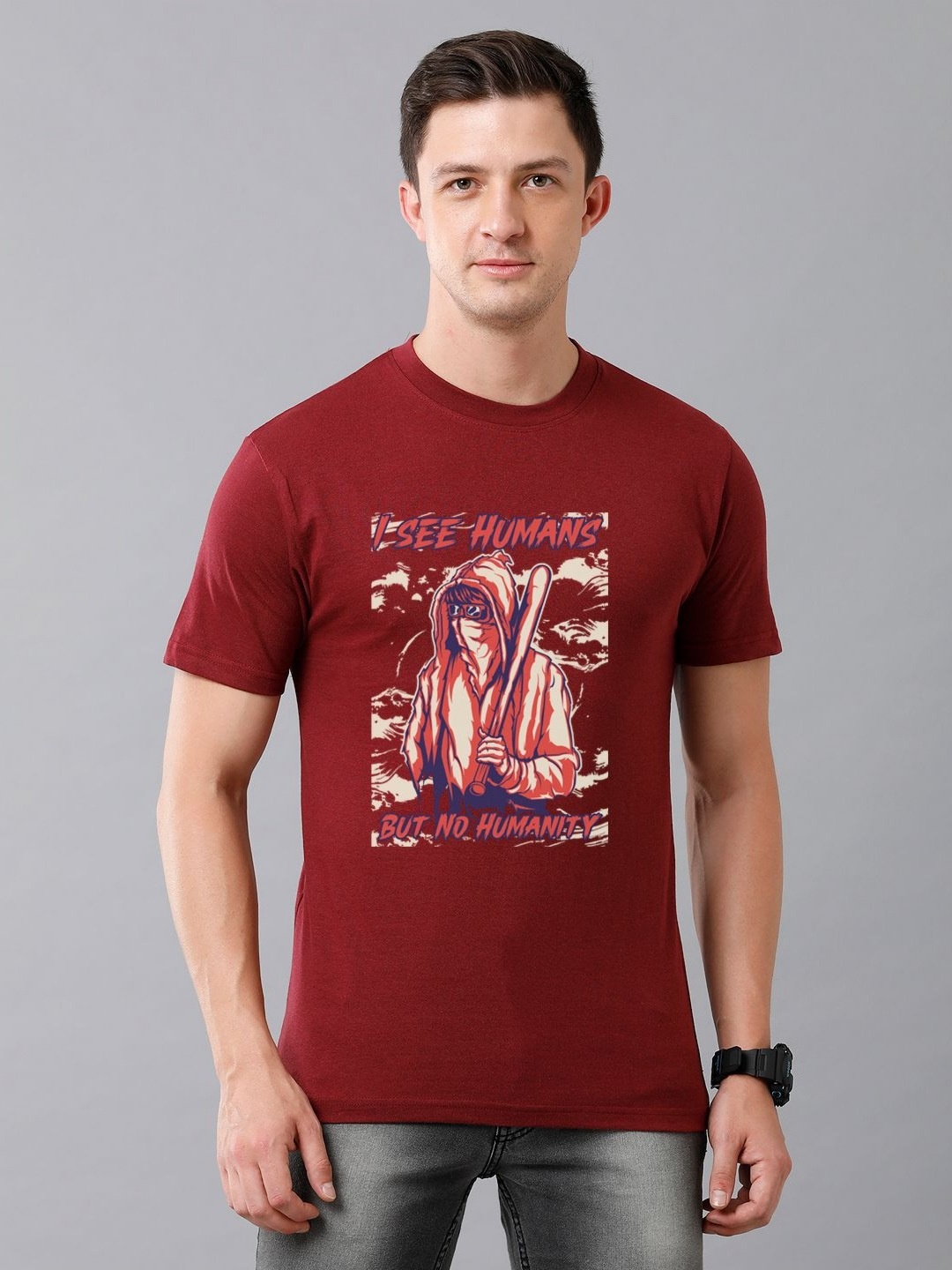 

Moda Rapido Men Graphic Printed Round Neck Cotton T-shirt, Maroon