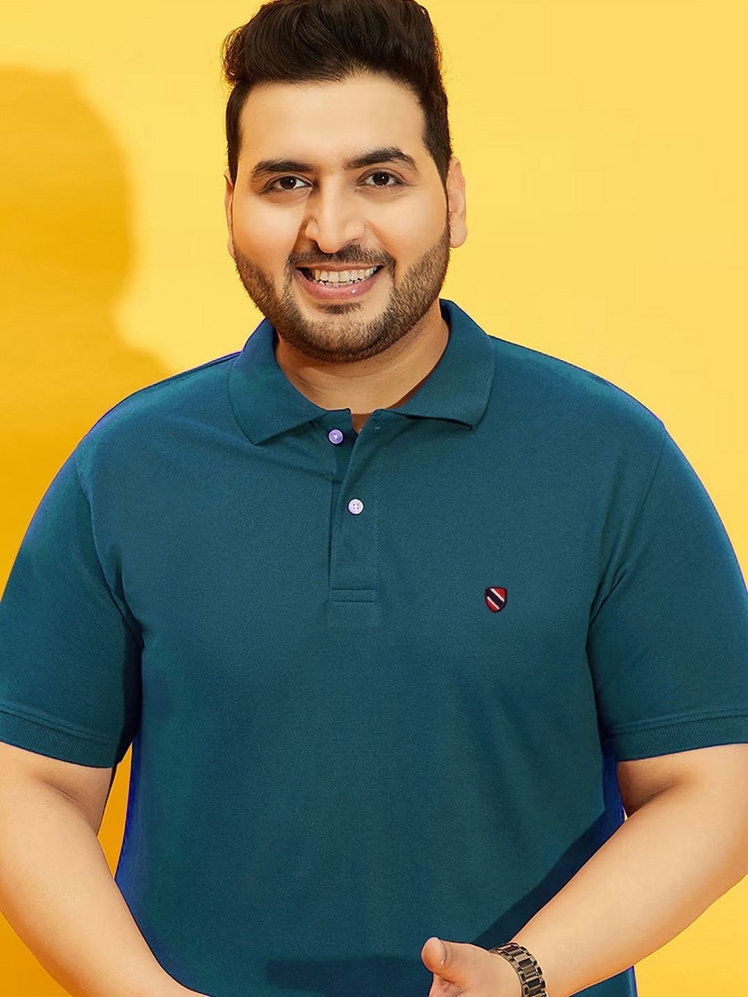 

MERRIMENT Men Plus Size Solid Polo Collar Cotton T-shirt, Teal