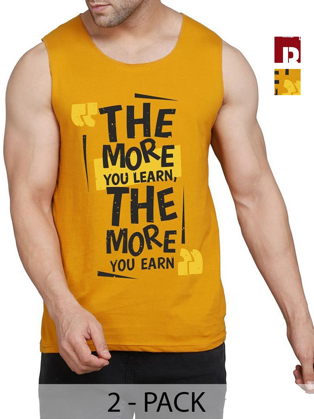 

WOOSTRO Men Pack Of 2 Typography Printed Round Neck Cotton Slim Fit T-shirts, Mustard