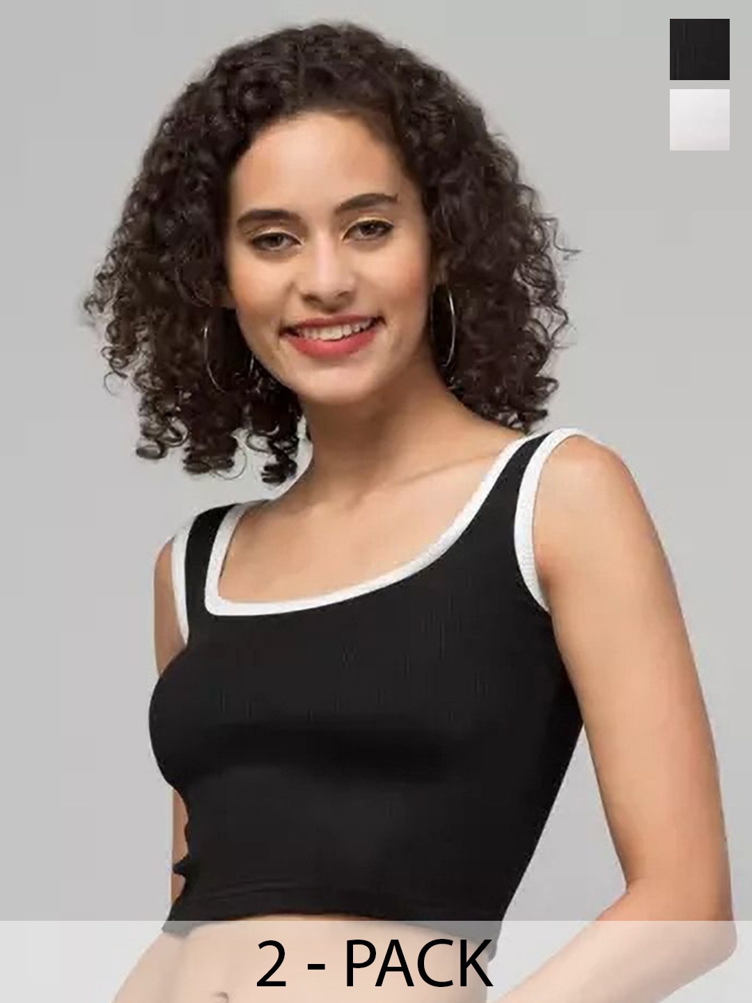 

SRISARAS Pack Of 2 Women Tank Crop Top, Black