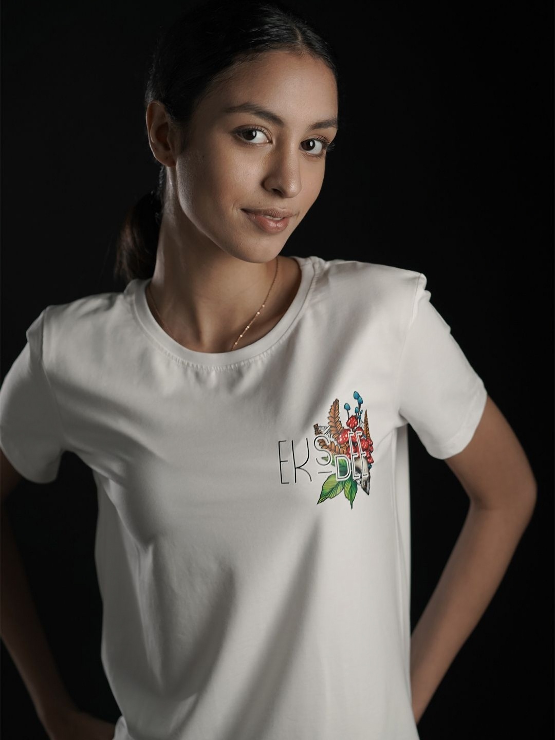 

EKSDEE Women Graphic Printed Round Neck Cotton T-shirt, White