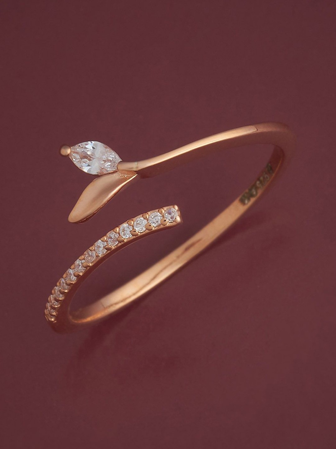 

Kushal's Fashion Jewellery 92.5 Silver Rose Gold-Plated CZ Studded Temple Finger Ring