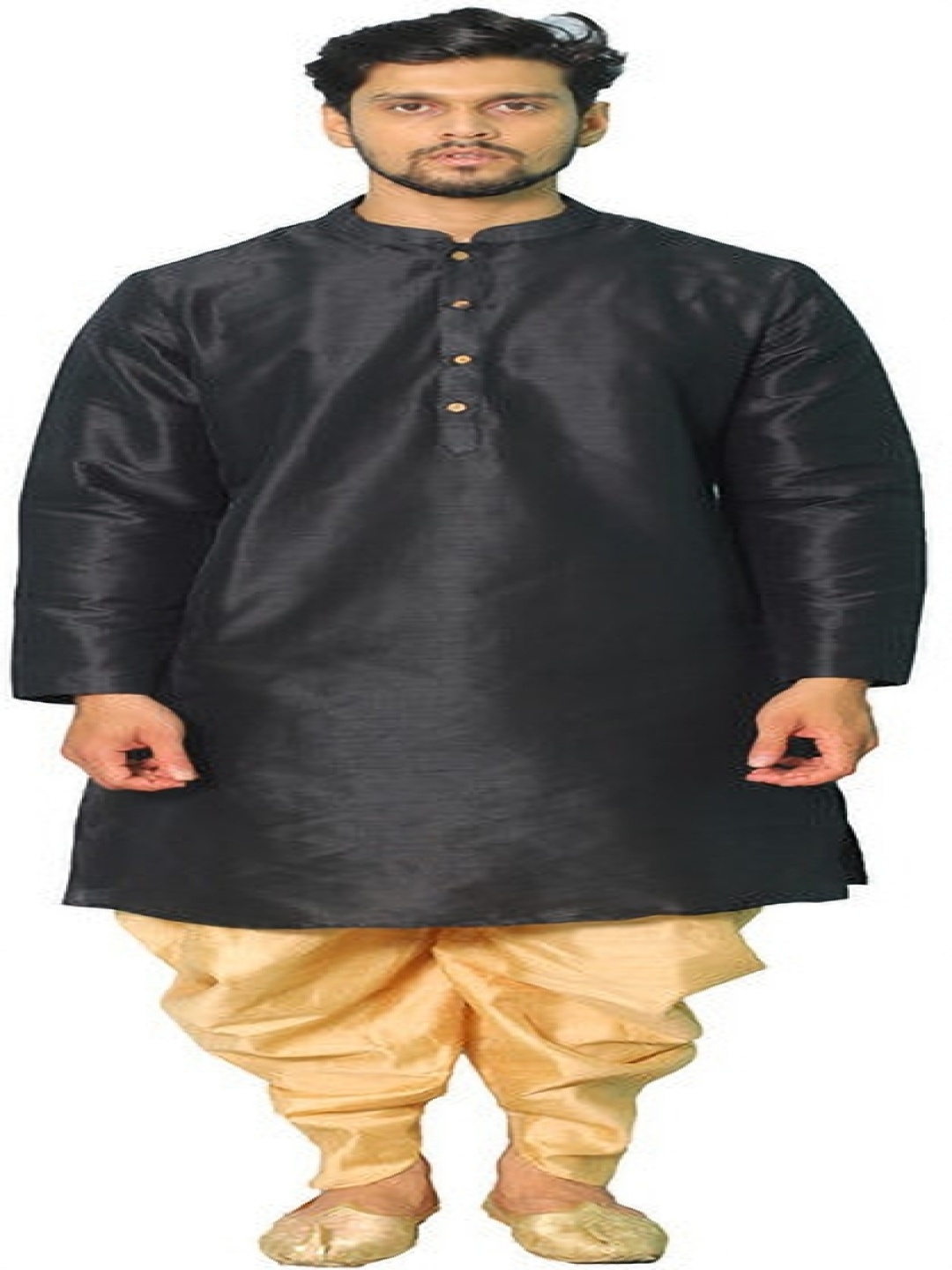 

House of Aqss Mandarin Collar Dupion Silk Straight Kurta With Dhoti Pants, Black