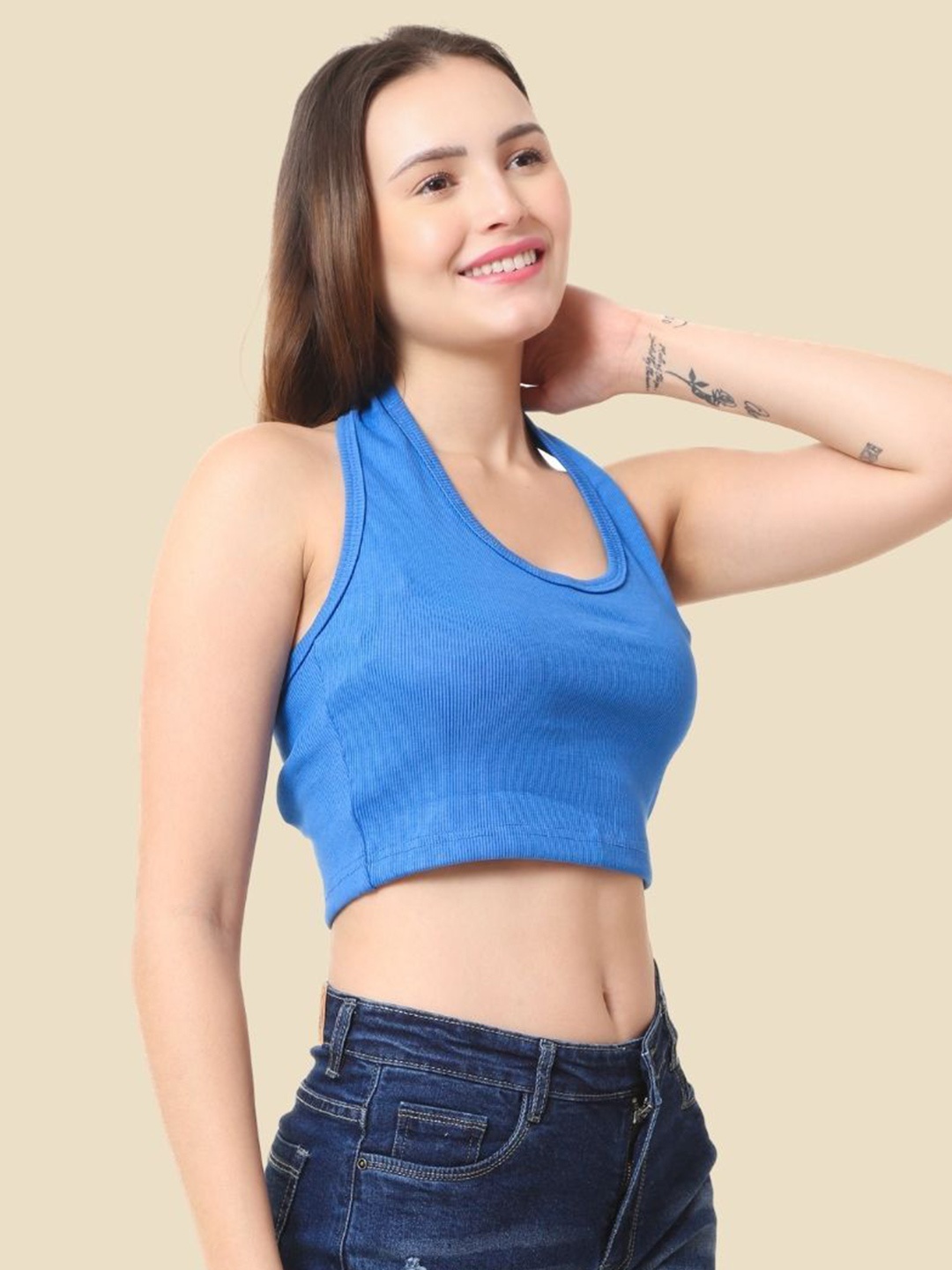 

Sizi Women Halter Neck Tank Crop Top, Blue