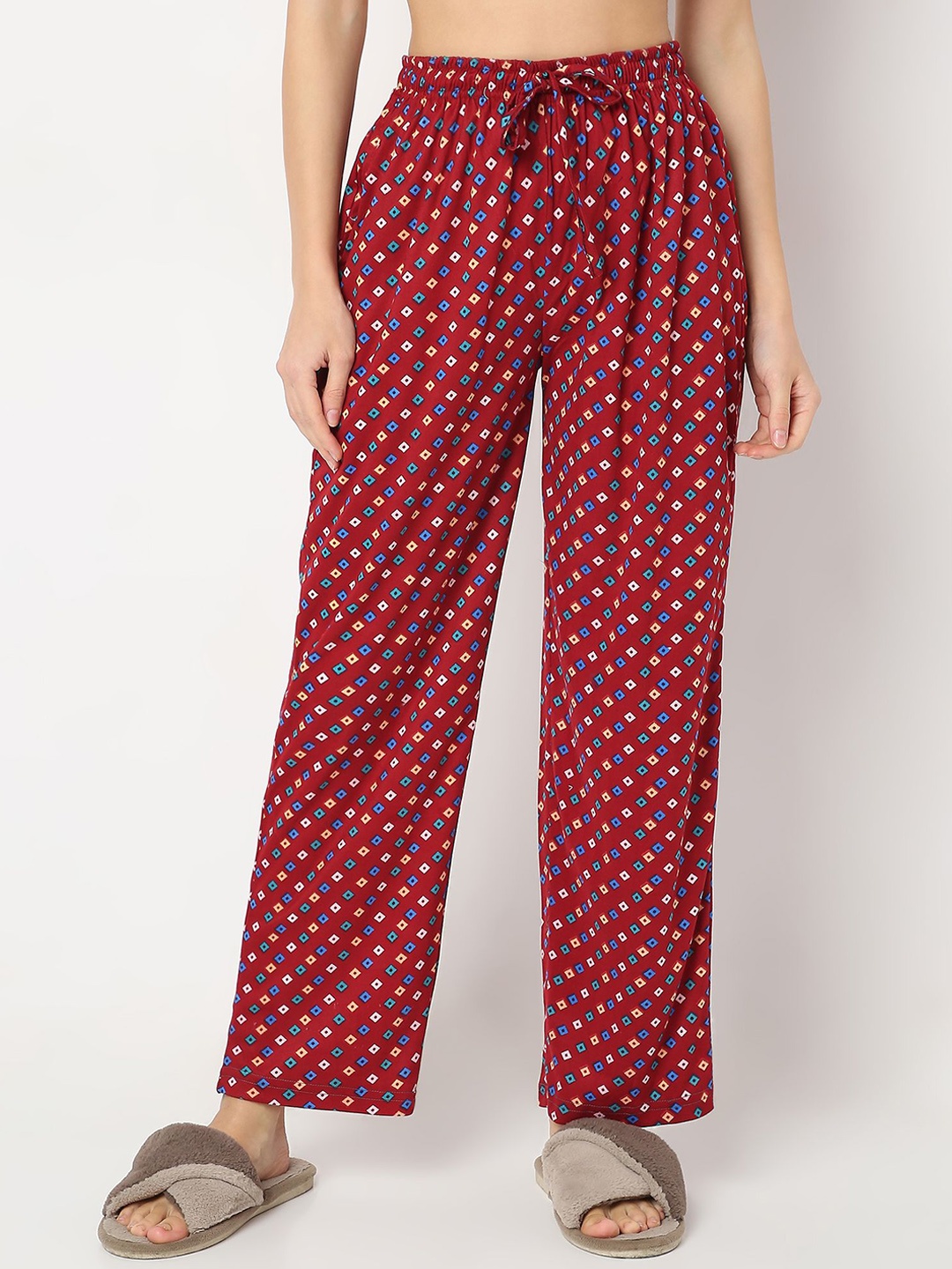 

Smarty Pants Women Geometric Printed Cotton Lounge Pants, Maroon