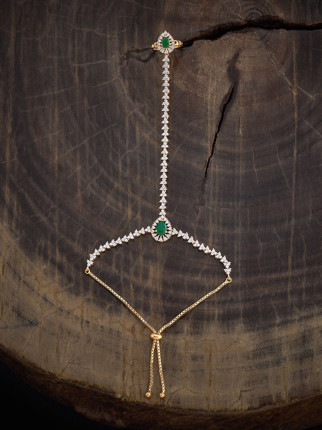 

Kushal's Fashion Jewellery Women Green Cubic Zirconia Gold-Plated Link Bracelet