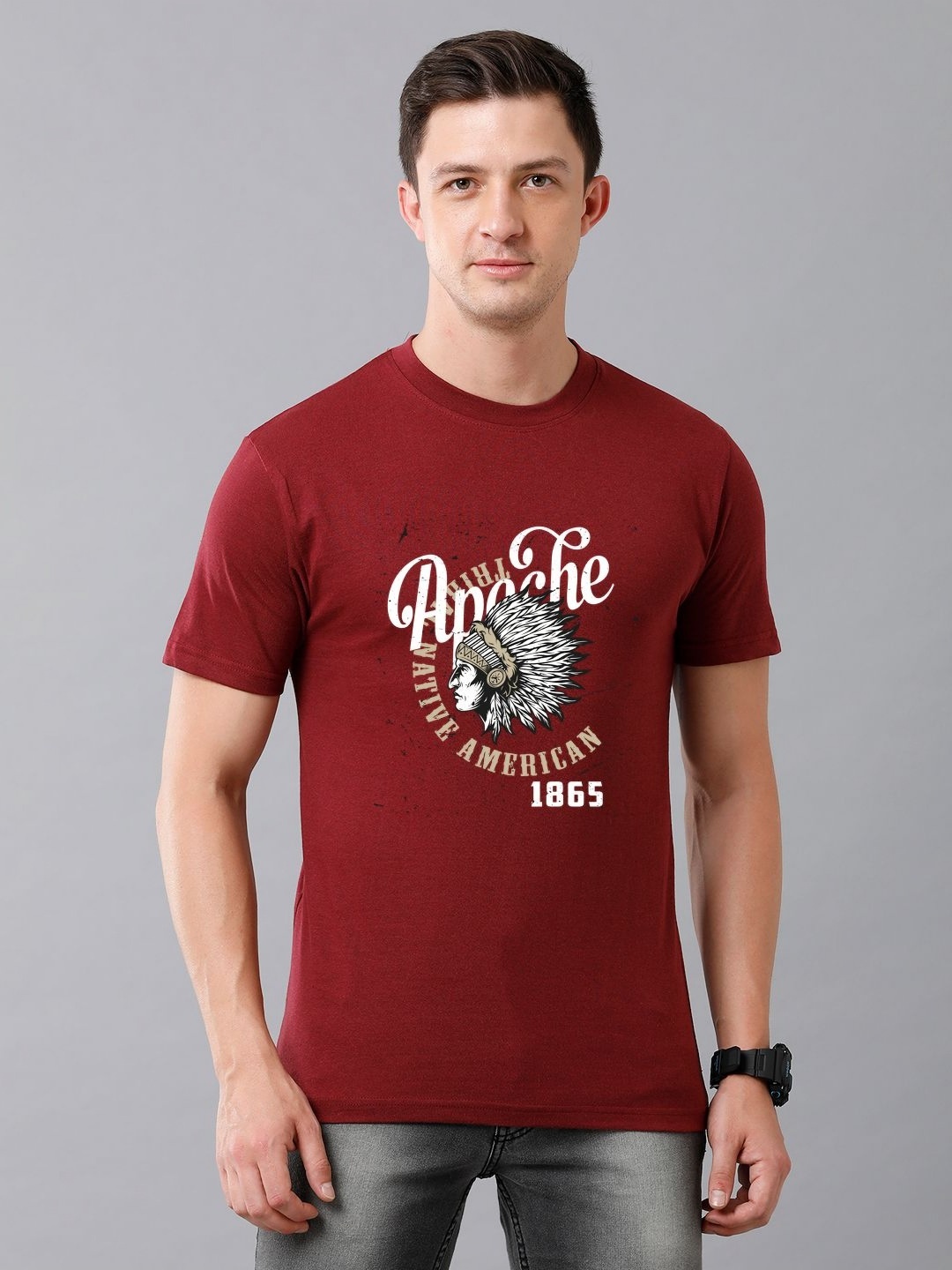 

Moda Rapido Men Graphic Printed Round Neck Cotton T-shirt, Maroon