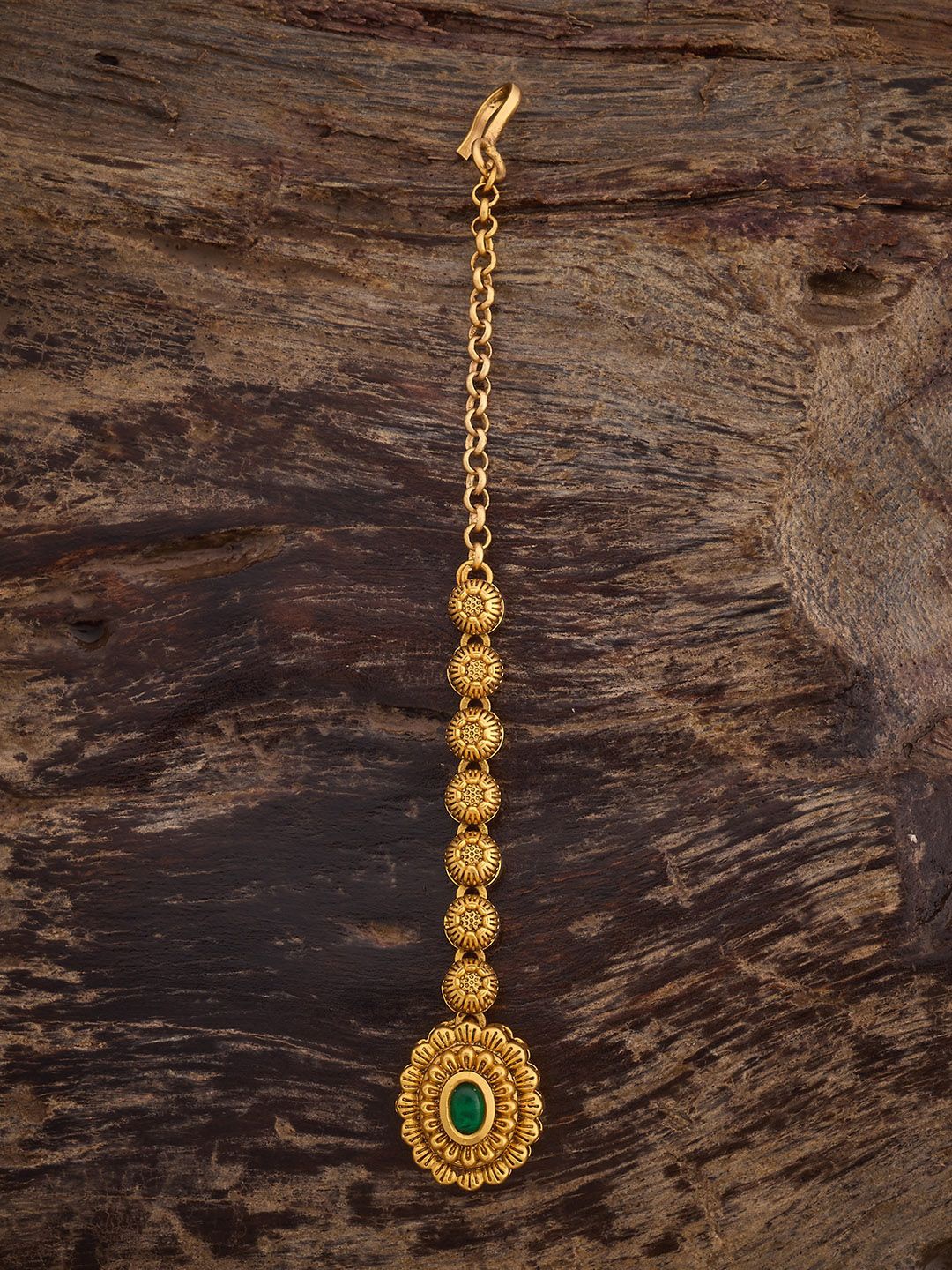 

Kushal's Fashion Jewellery Ruby Gold-Plated Antique Maang Tikka Head Jewellery