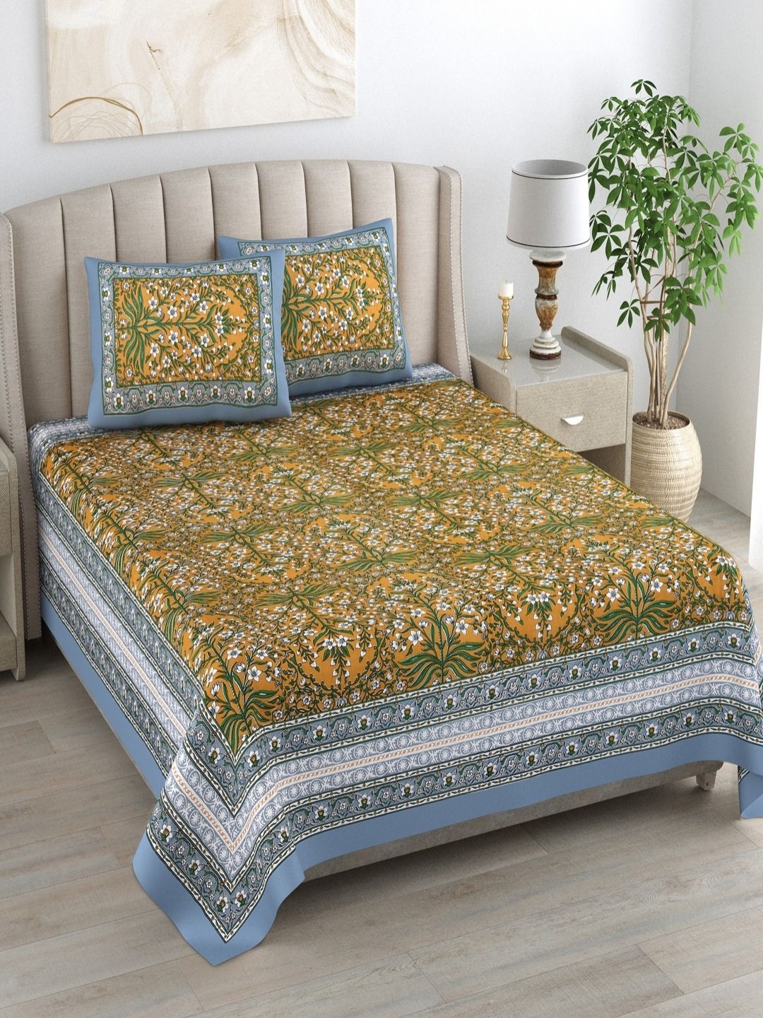 

Myntra Elegant Homes Grey Printed Pure Cotton 180 TC King Bedsheet Set 2.74 m x 2.54m