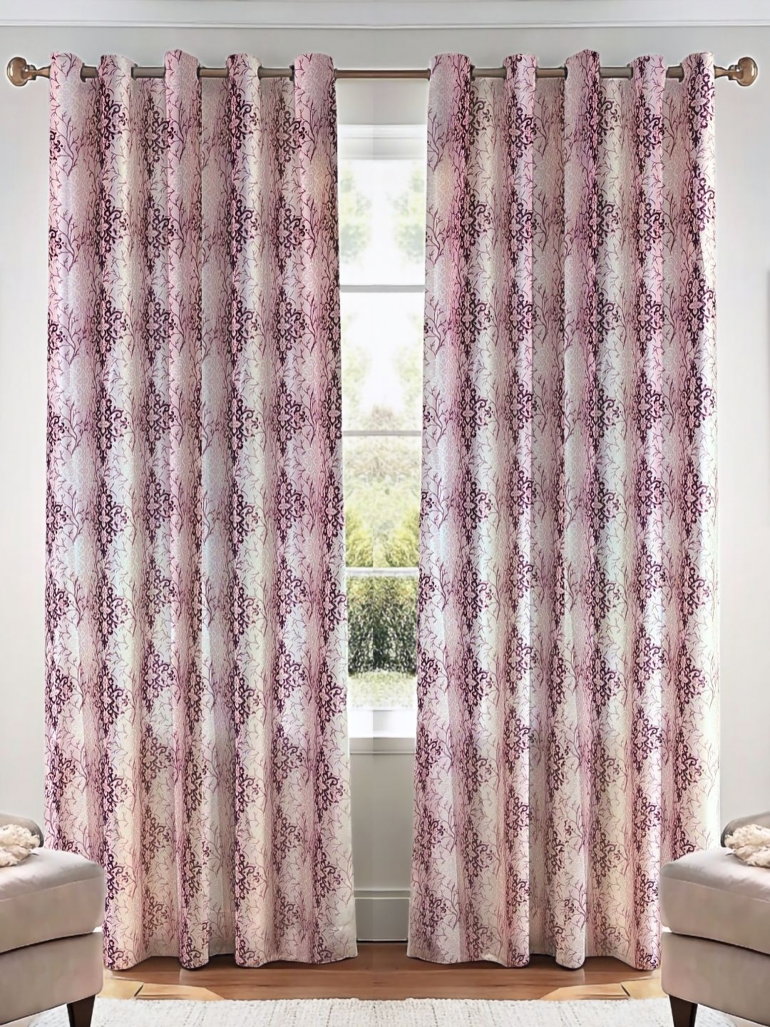 

Kanodia Poly Fab Pink & White 2 Pieces Floral Printed Room Darkening Door Curtains