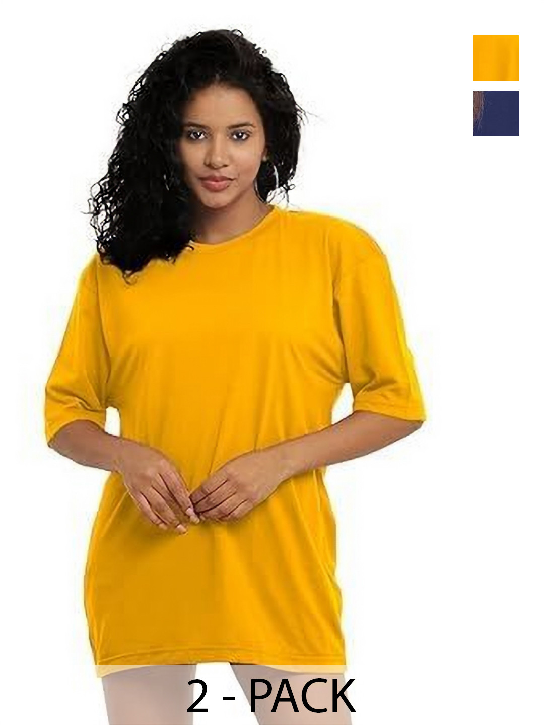 

NOTWILD Women Pack Of 2 Solid Pure Cotton Relaxed Fit T-shirts, Mustard