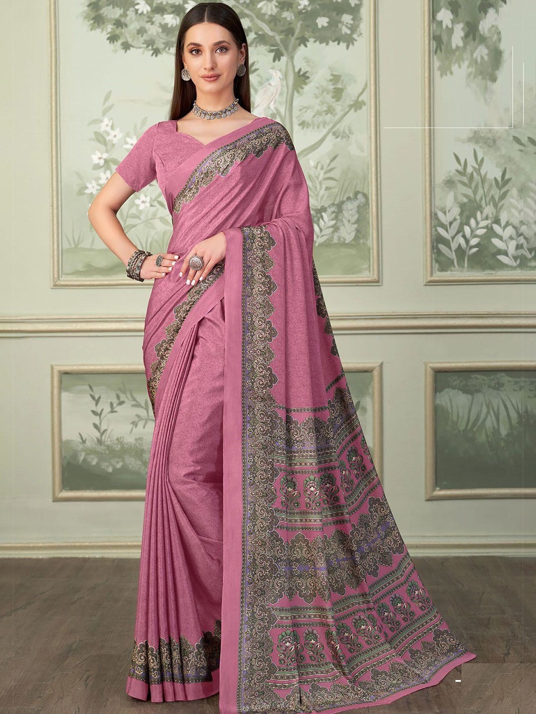 

DURGA EMPORIO Embellished Pure Crepe Saree, Pink