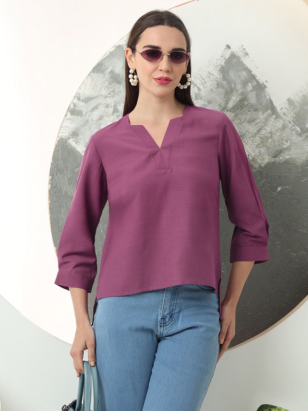 

FITHUB Women V-Neck Top, Purple