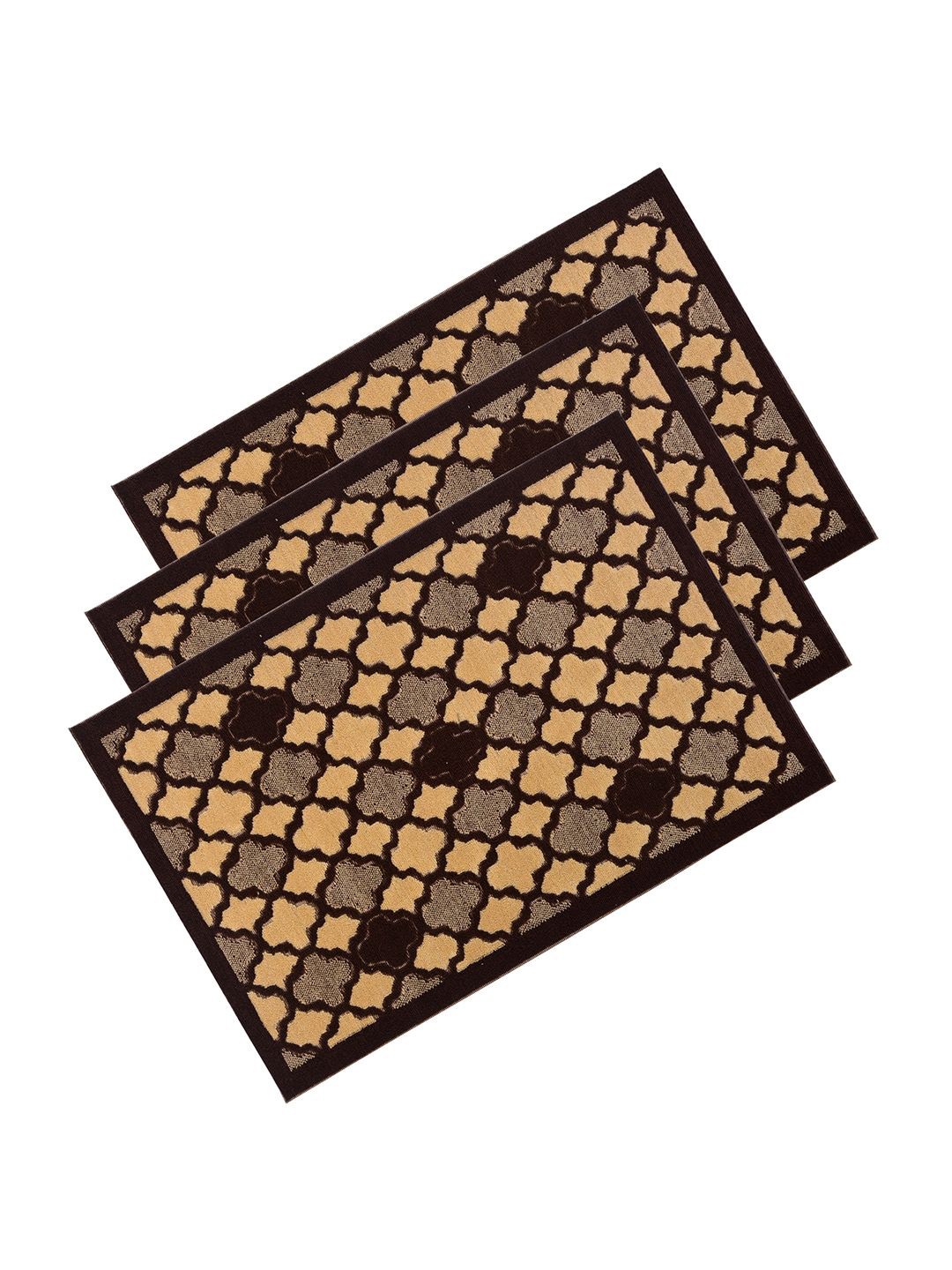 

Kuber Industries Brown & Beige 3 Pieces Hexagon Printed Rectangular Anti-Skid Doormats