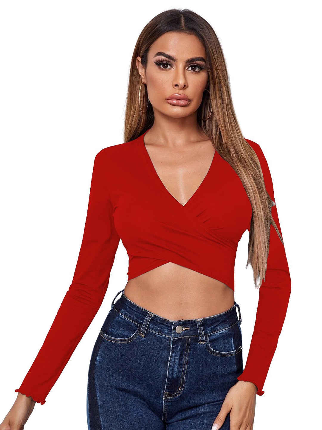 

AVANOVA Women Sheen Wrap Crop Top, Red