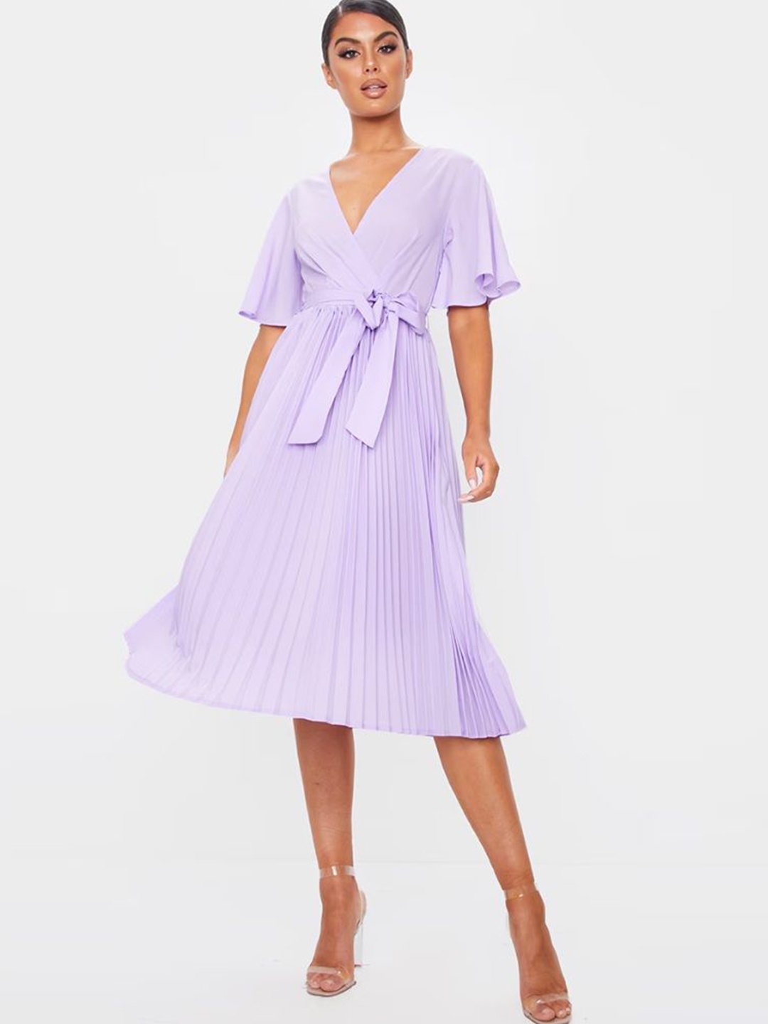 

FIESTA RESORTWEAR Women V-Neck Wrap Midi Dress, Lavender