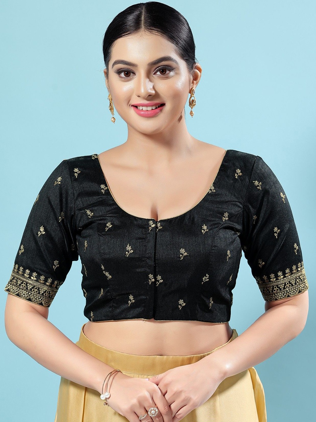 

Mmore Women Embroidered Saree Blouse, Black