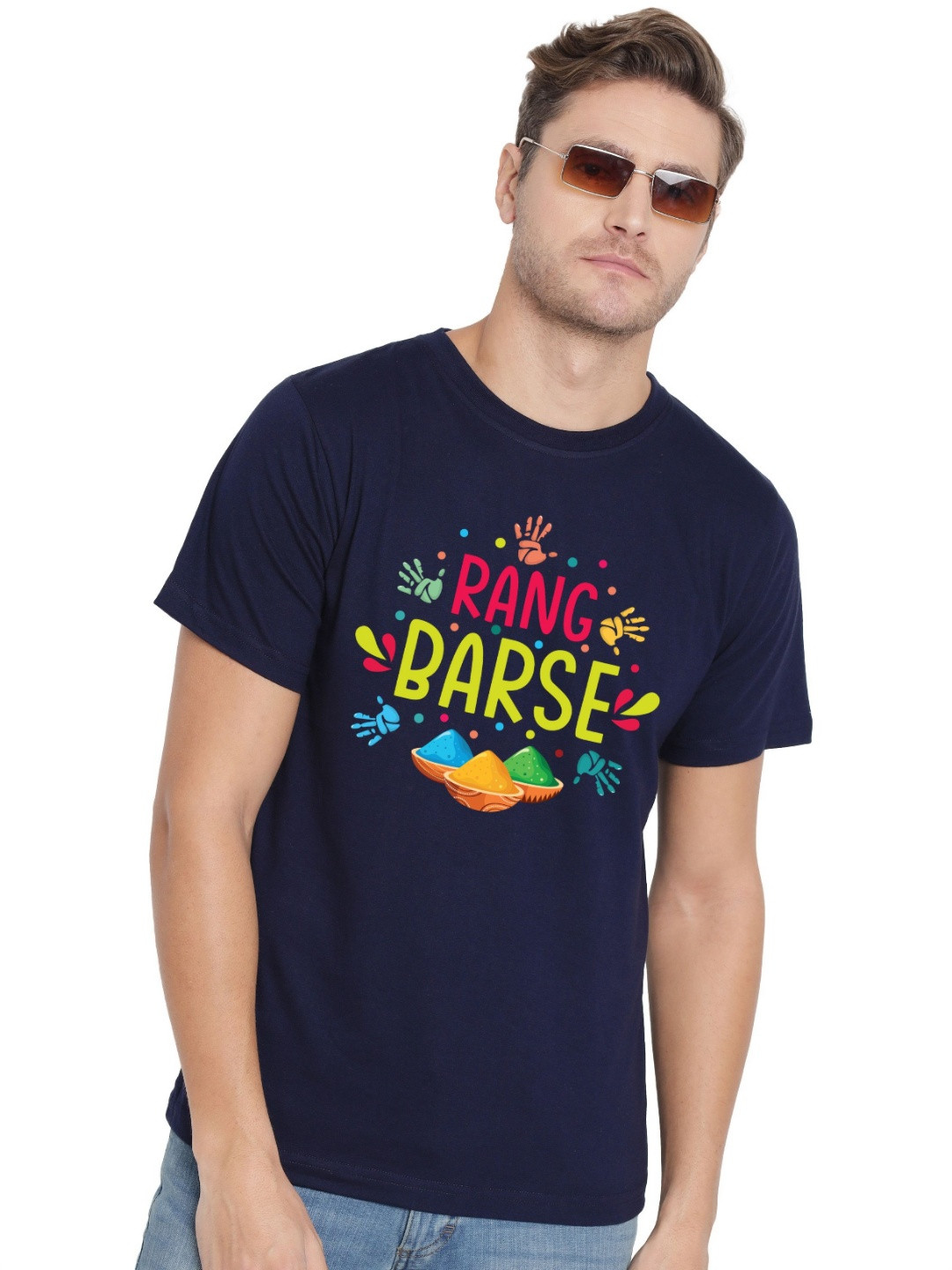 

FFLIRTYGO Men Graphic Printed Round Neck Cotton T-shirt, Navy blue