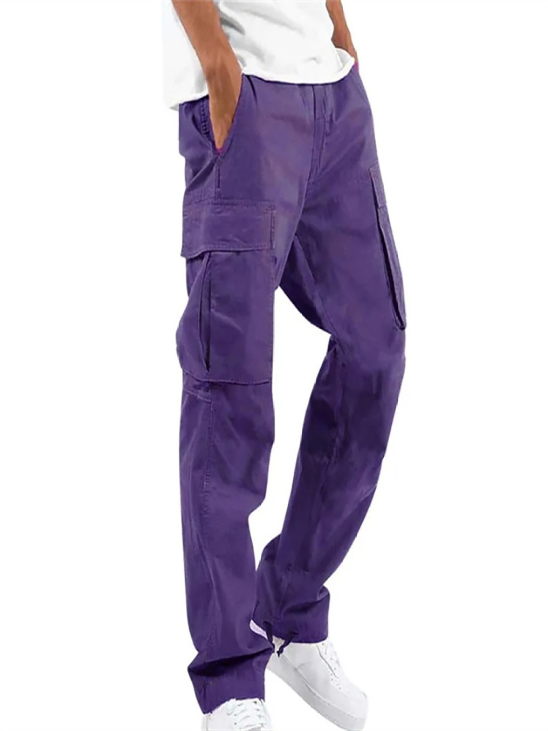 

StyleCast x Revolte Men Cotton Easy Wash Mid-Rise Pleated Cargos Trousers, Purple
