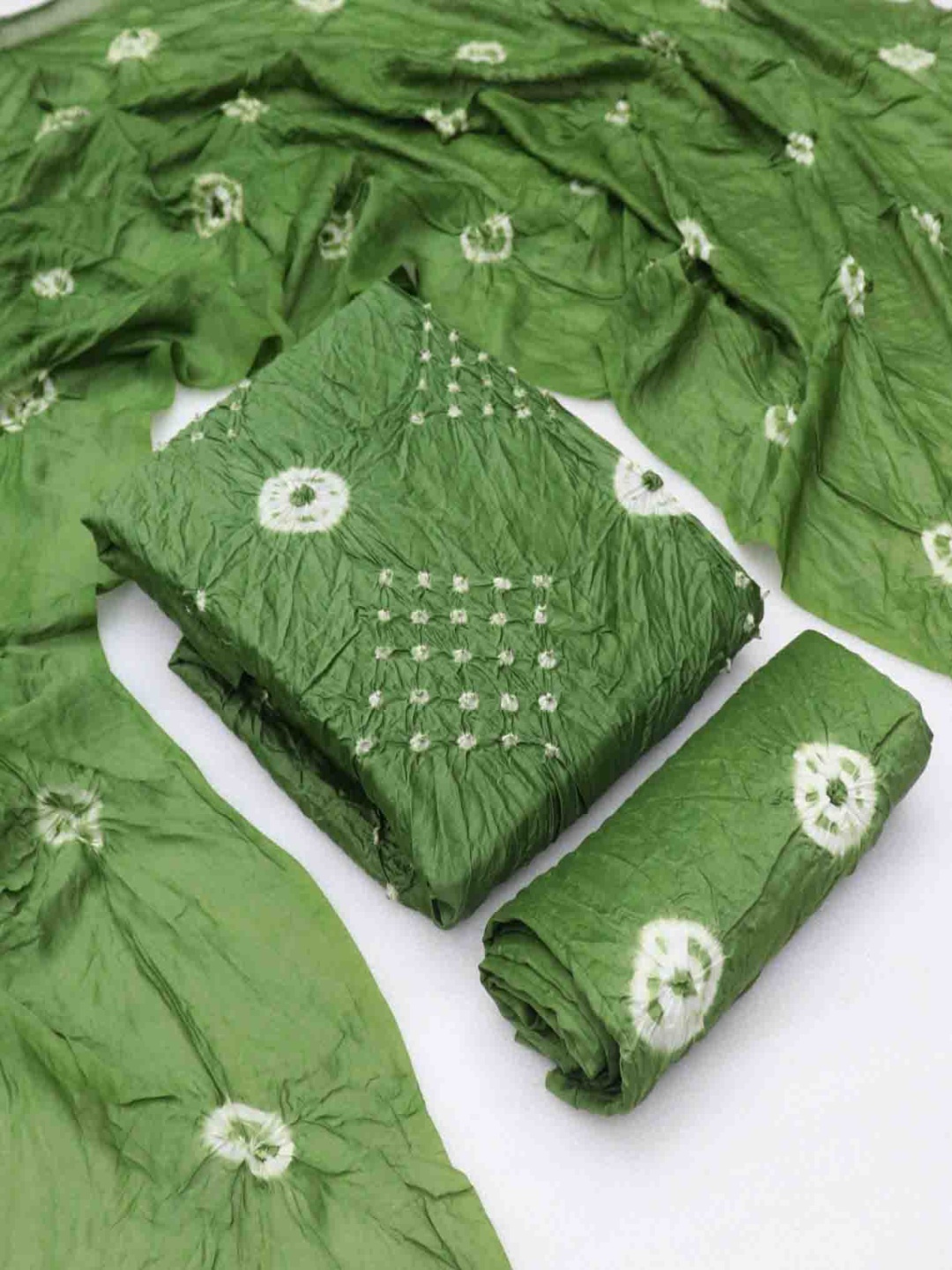 

KALINI Bandhani Dyed Unstitched Dress Material, Green