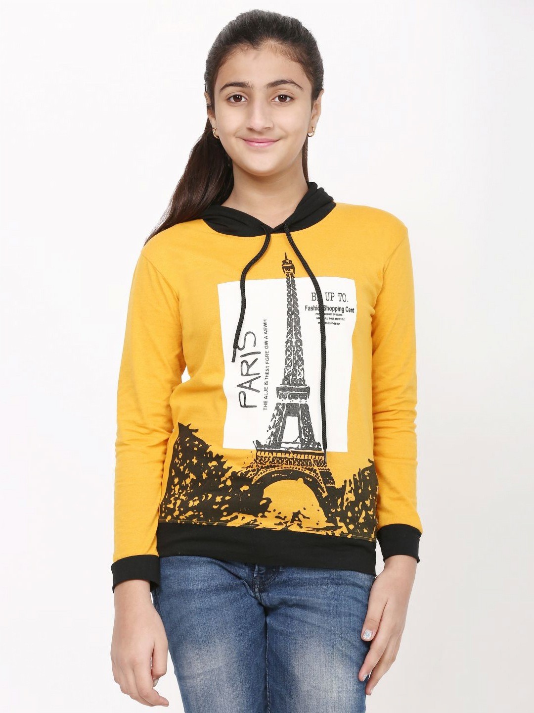 

YYCLOTHING Unisex Kids Graphic Printed Hood Cotton T-shirt, Mustard