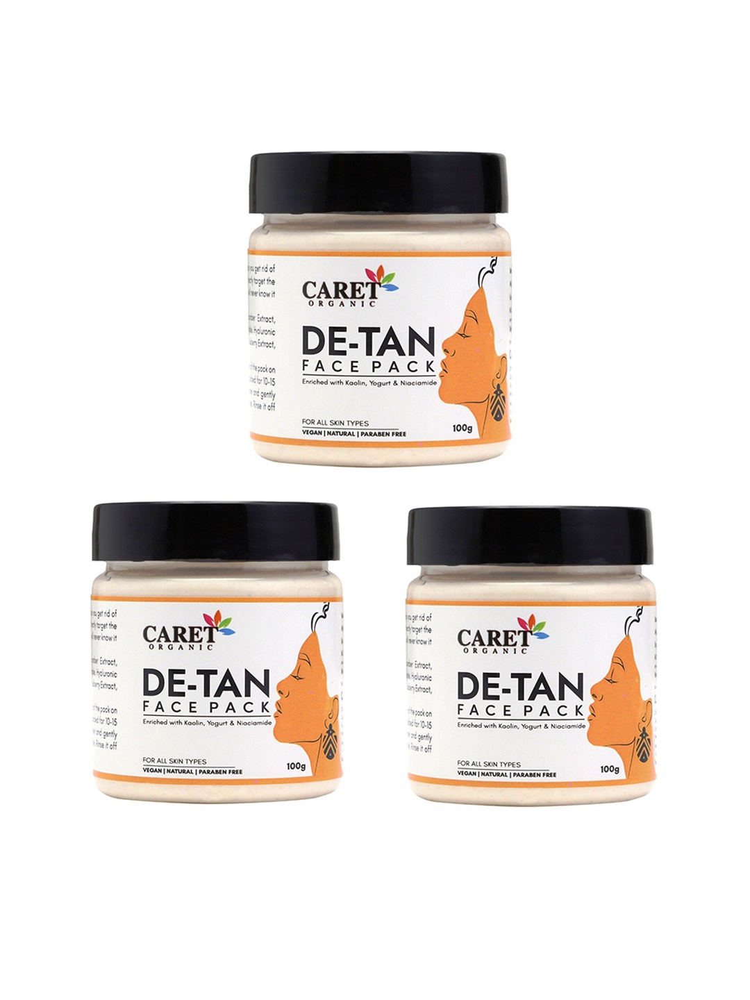

CARET ORGANIC Set Of 3 De-Tan Face Pack With Niacinamide - 100 g Each, White