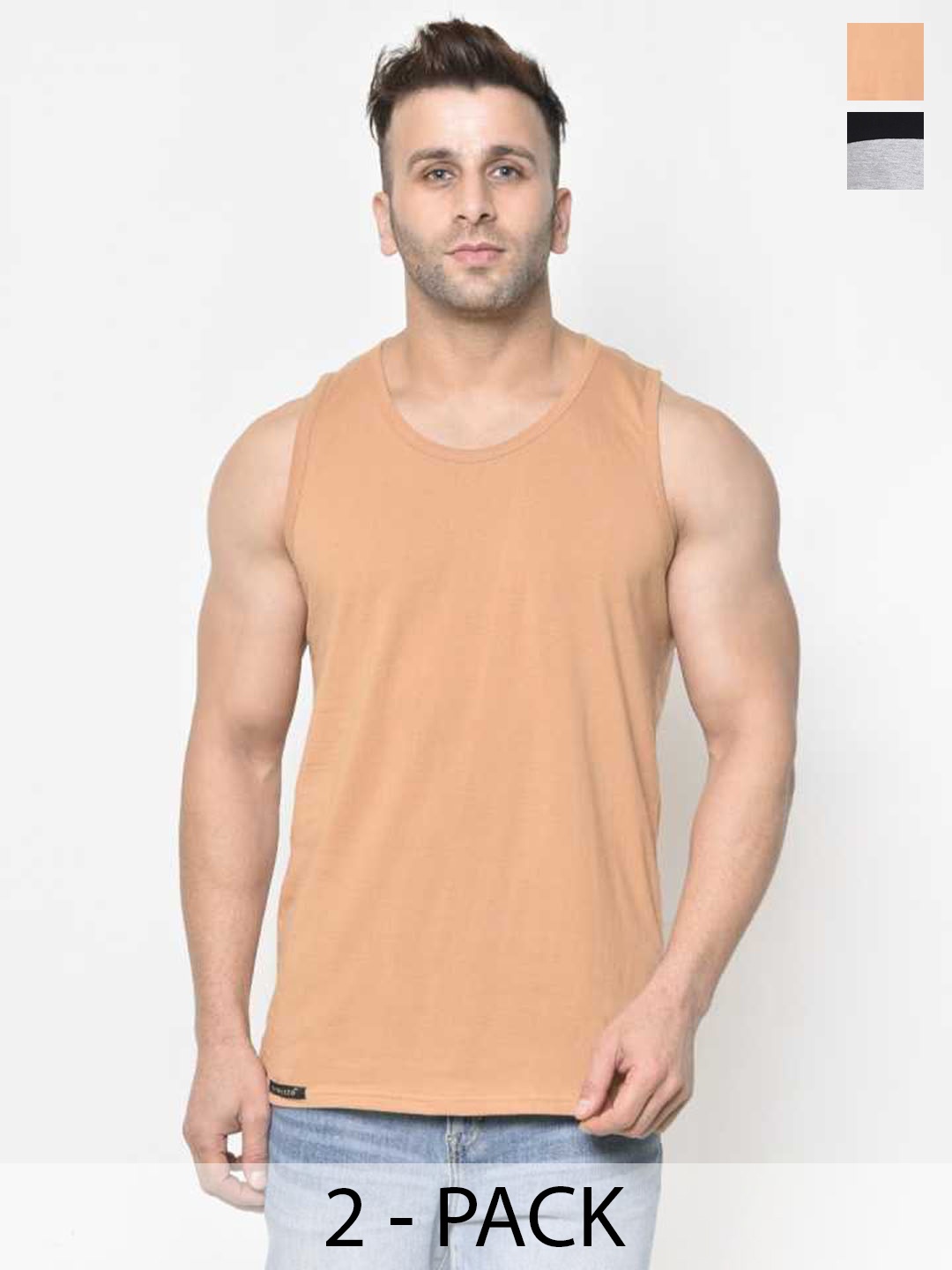 

WOOSTRO Men Pack Of 2 Round Neck Gym Innerwear Vests, Rust