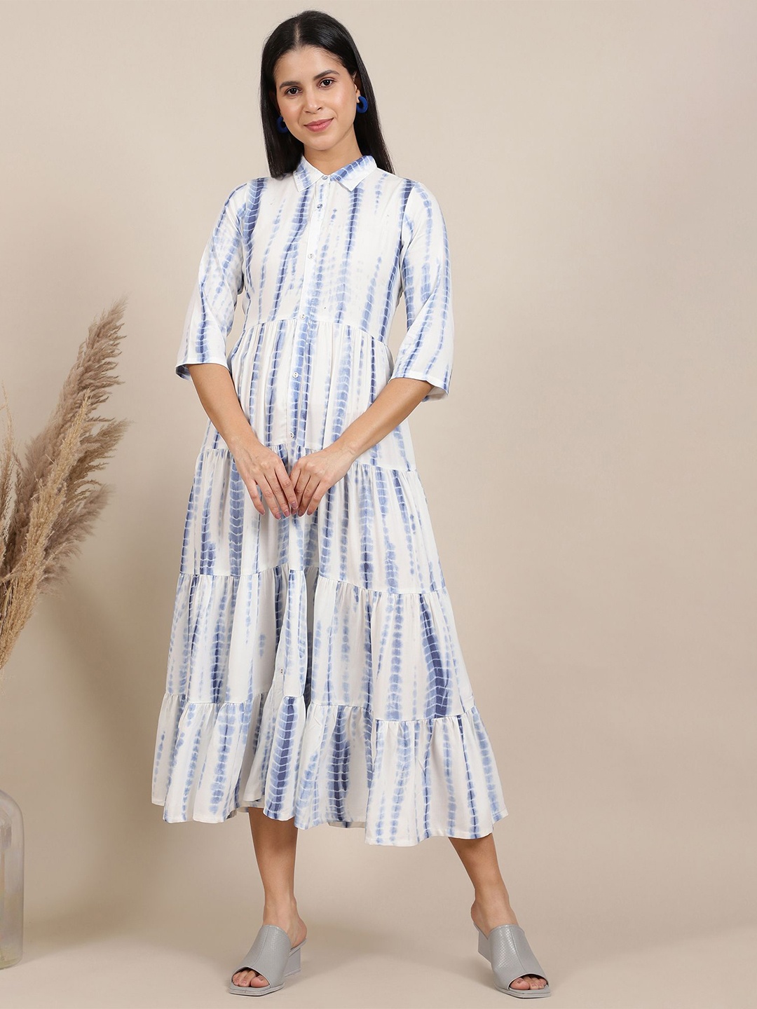 

AURELIA Tie and Dye Dyed Fit & Flare Midi Dress, Blue