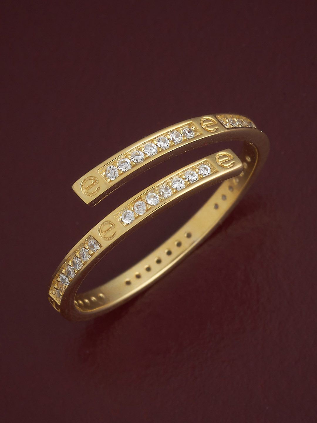 

Kushal's Fashion Jewellery Sterling Silver Gold-Plated CZ Studded Temple Finger Ring