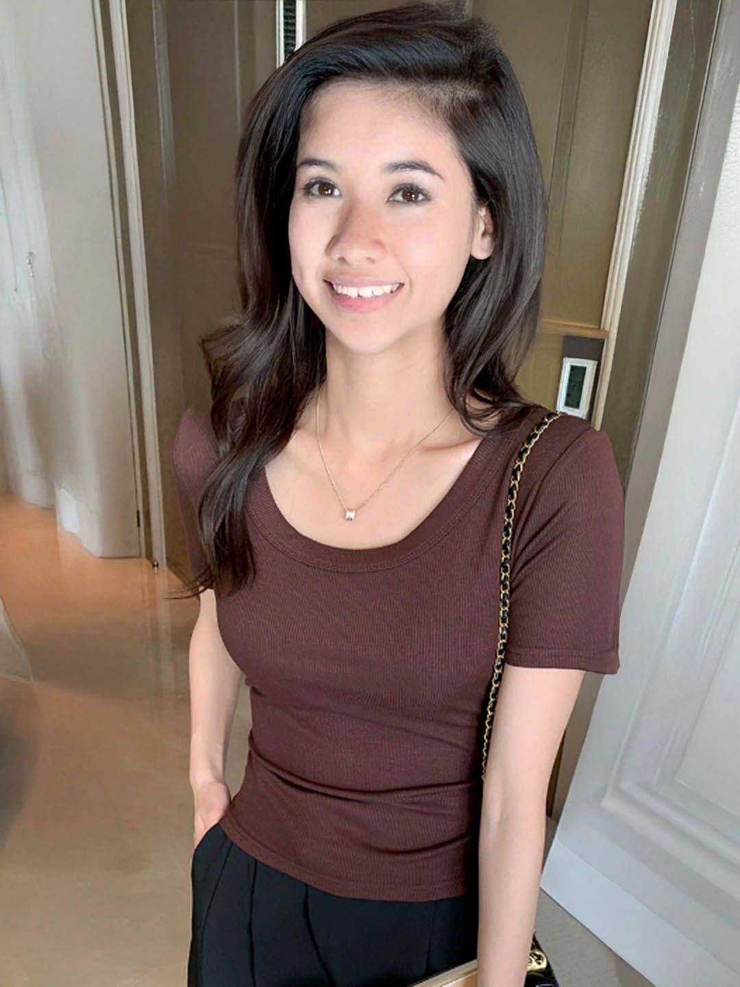 

StyleCast Women Round Neck Top, Coffee brown