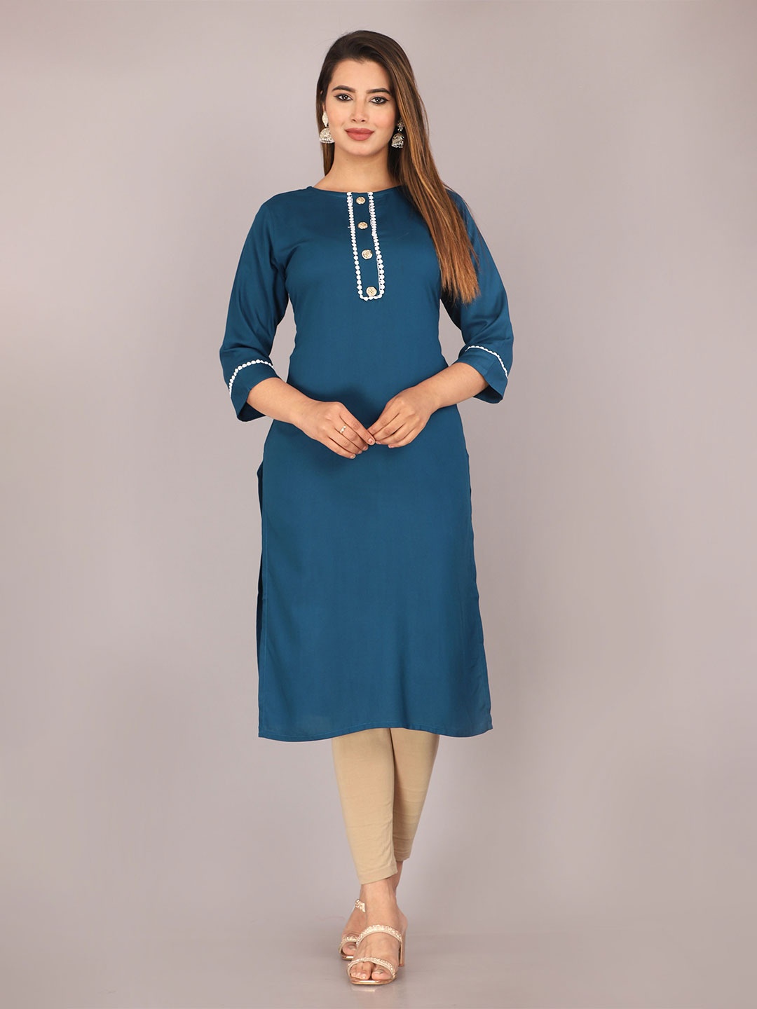 

Mahiras Comfort Three Fourth Sleeves Straight Kurta, Blue