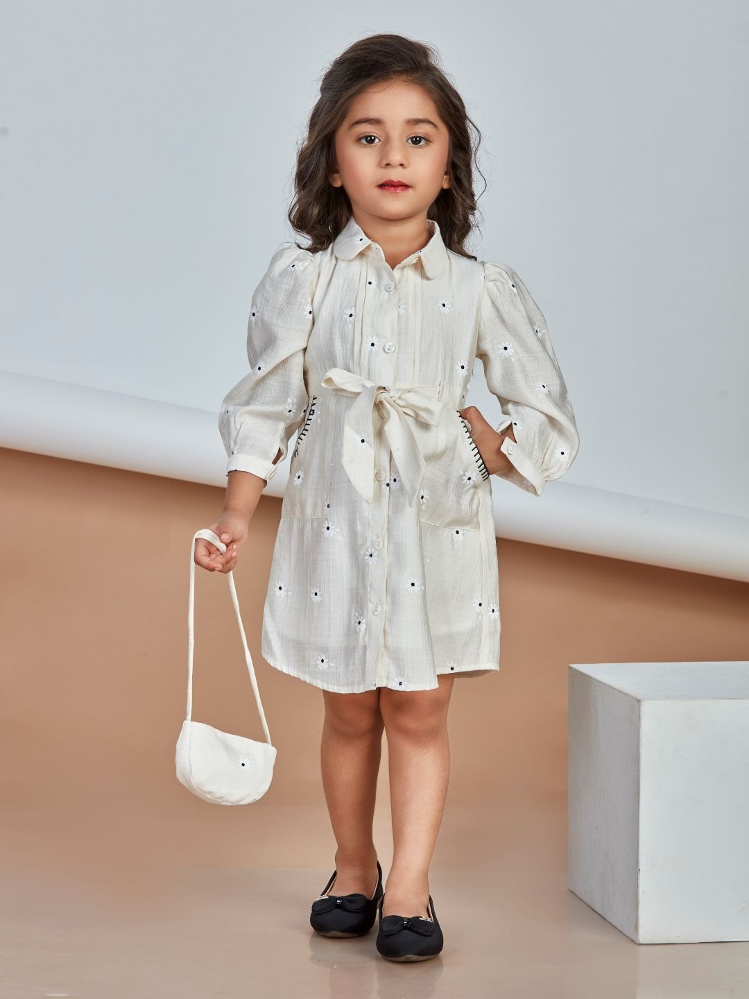 

Peppermint Floral Print Chiffon Shirt Dress, Cream