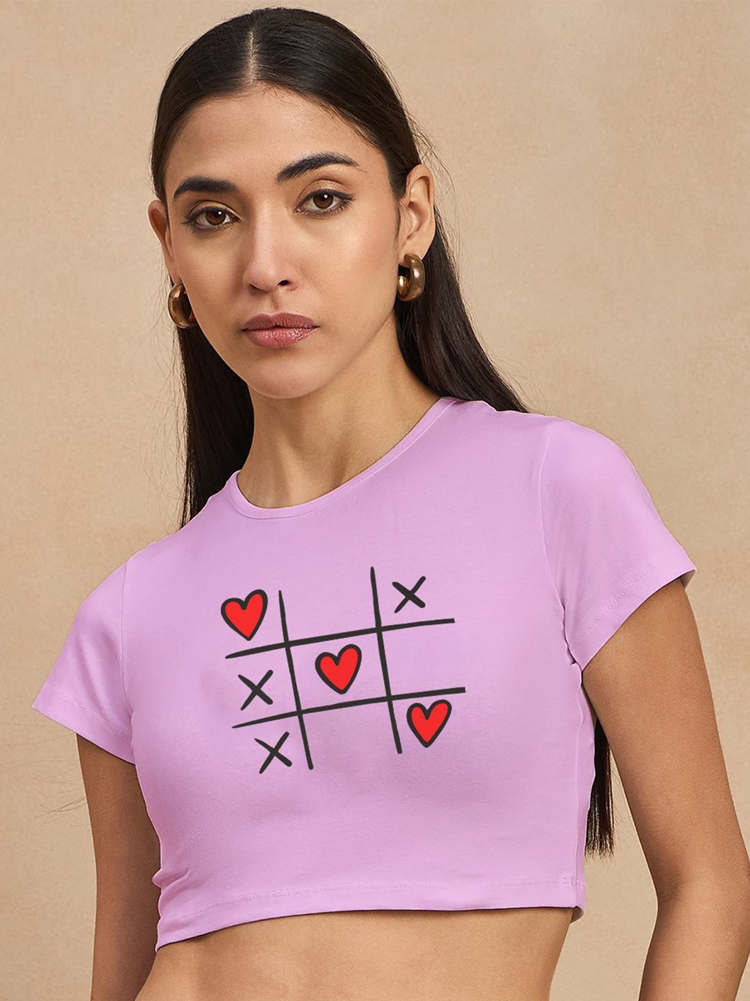 

COLOR CAPITAL Tic Tac Toe Print Cotton Crop Top, Pink
