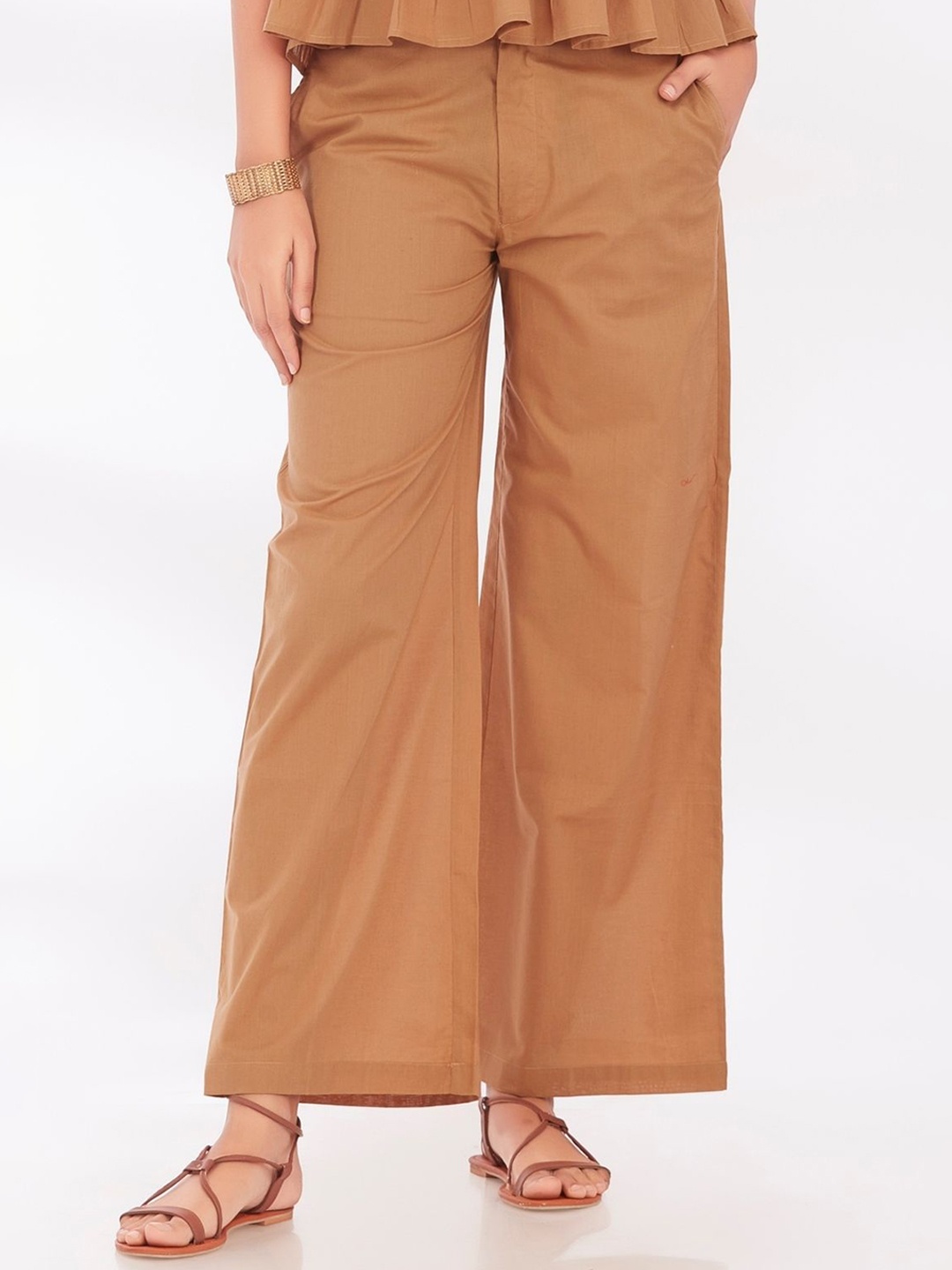 

KAIN Women Mid-Rise Relaxed Fit Parallel Trousers, Brown