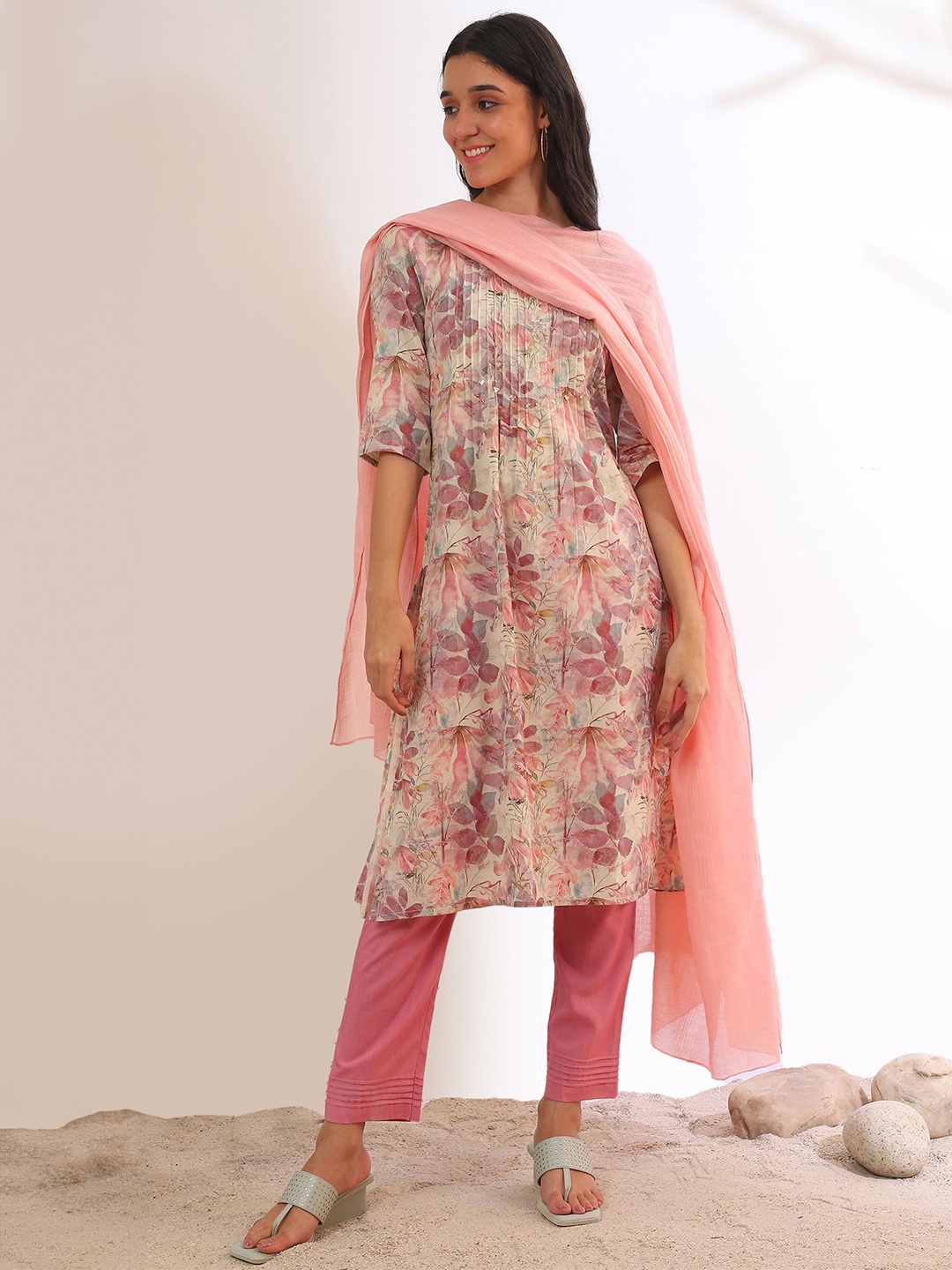 

AURELIA Striped Pure Cotton Dupatta, Pink