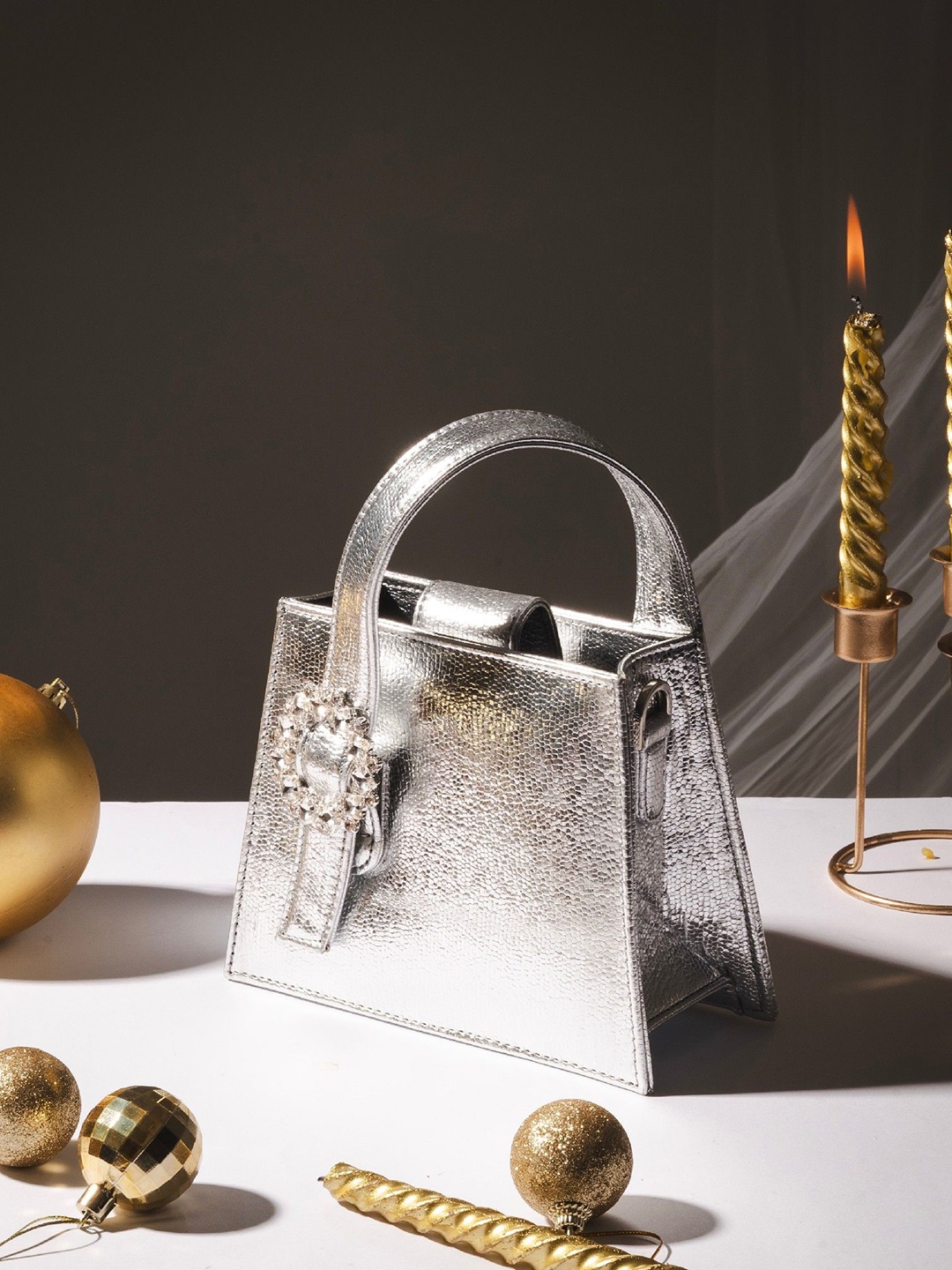 

Suave Bags Women Embellished Miniature Leather Handheld Bag, Silver