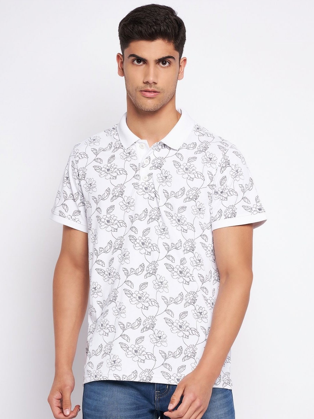 

AUXAMIS Men Printed Polo Collar Ethnic Pockets T-shirt, White