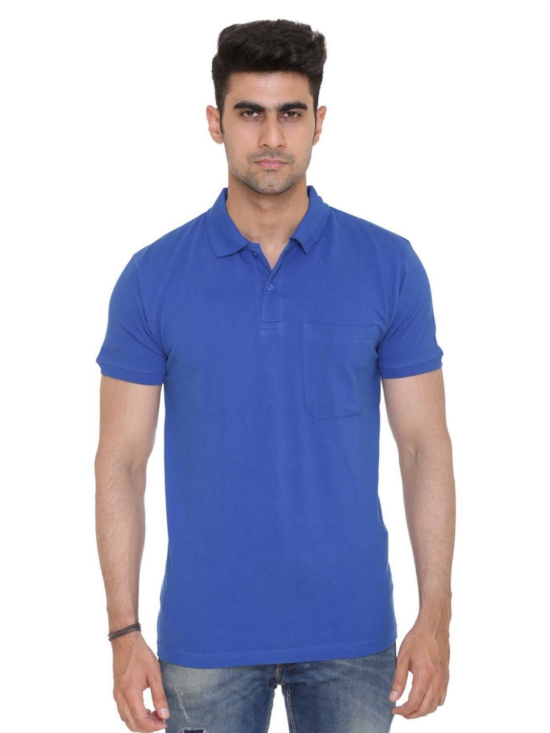 

Colors and Blends Men Solid Polo Collar Cotton T-shirt, Blue