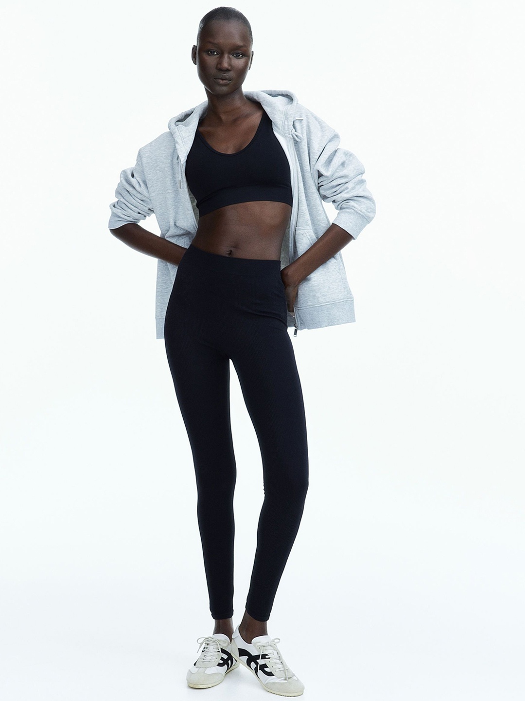 

H&M Seamless Ribbed Leggings, Black