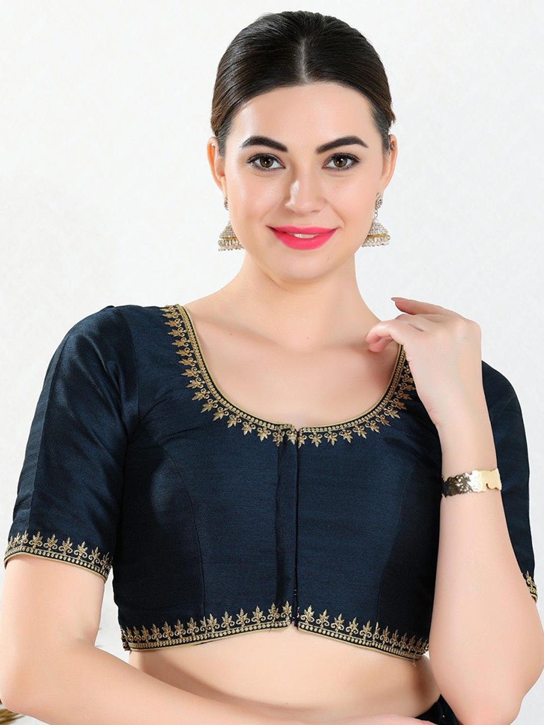 

Mmore Women Embroidered Saree Blouse, Navy blue