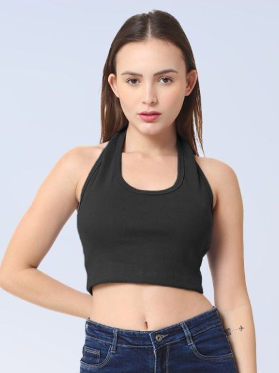 

Sizi Halter Neck Tank Crop Top, Black