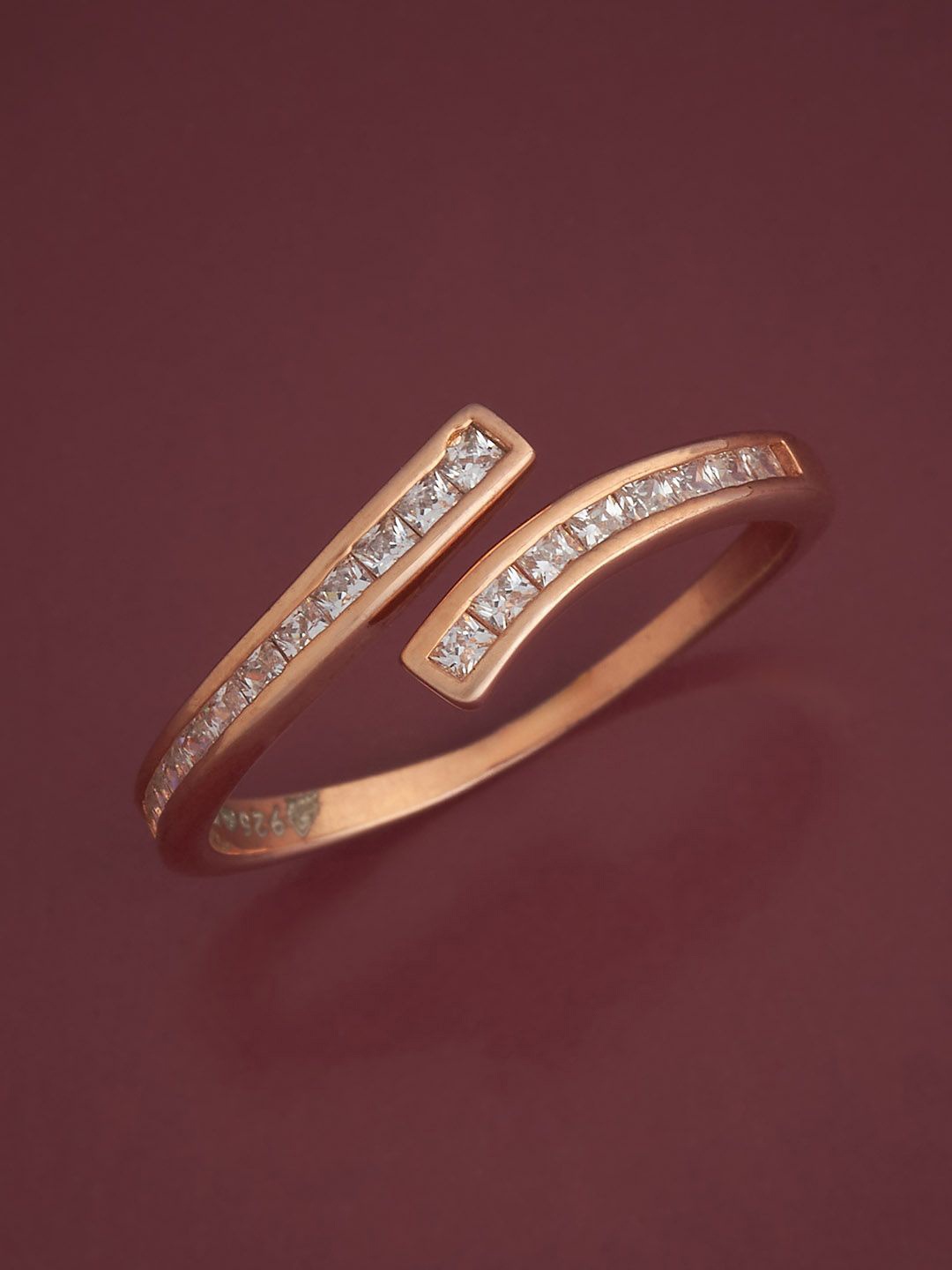 

Kushal's Fashion Jewellery 92.5 Silver Rose Gold-Plated CZ Temple Finger Ring