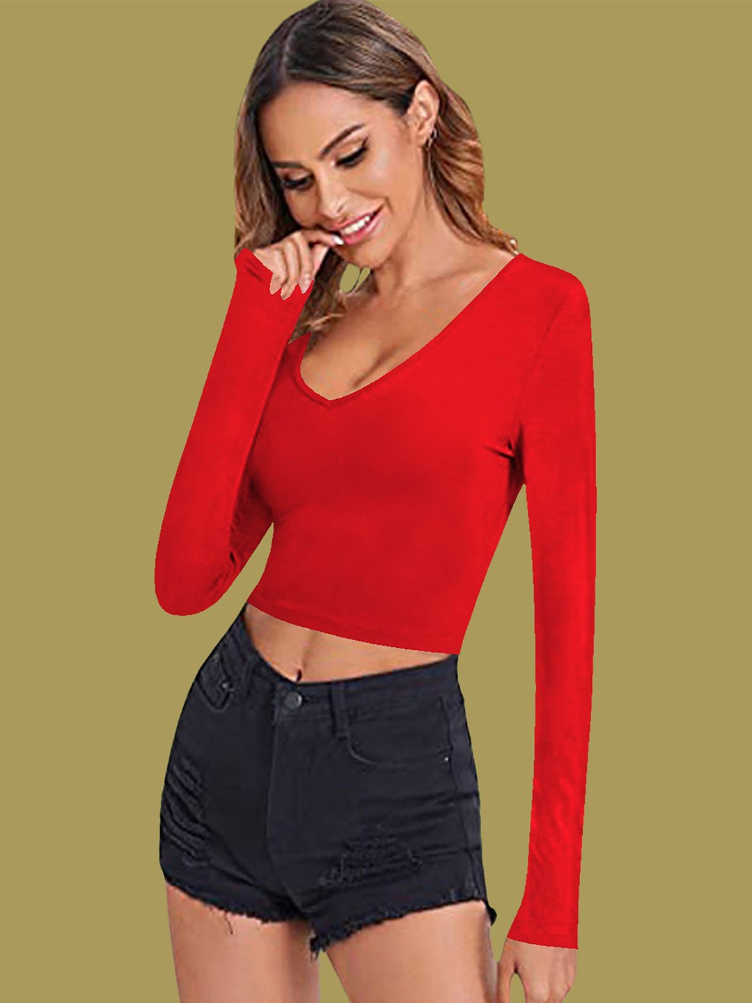 

Dream Beauty Fashion Women Fitted Crop Top, Red