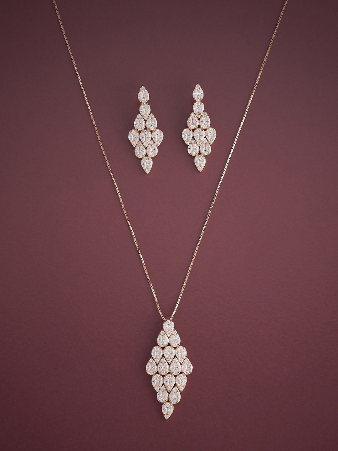 

Kushal's Fashion Jewellery Sterling Silver Rose Gold-Plated CZ Studded Jewellery Set