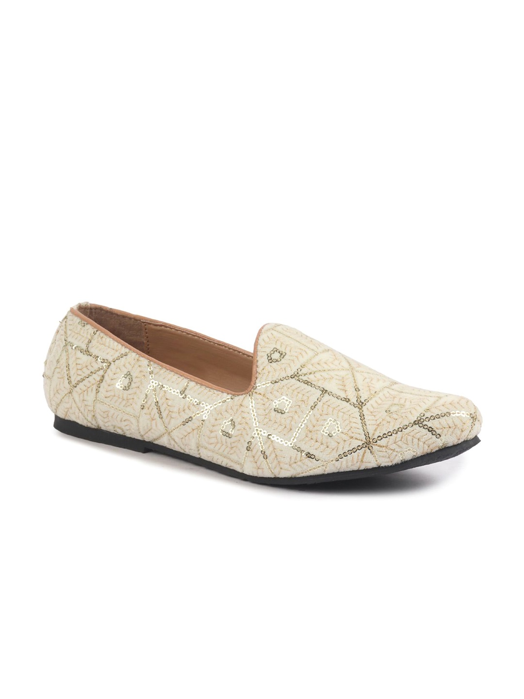 

FAUSTO Men Printed Velvet Mojaris, Cream