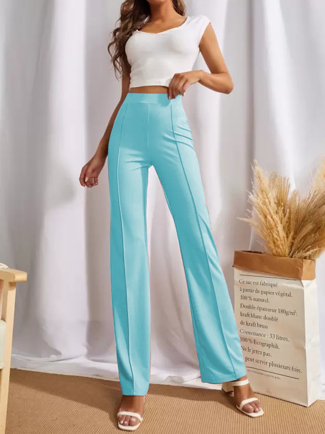 

KASHIAN Women Relaxed High-Rise Regular Trousers, Blue
