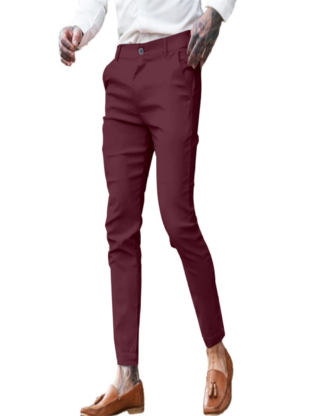 

StyleCast x Revolte Men Slim Fit Easy Wash Pleated Trousers, Maroon