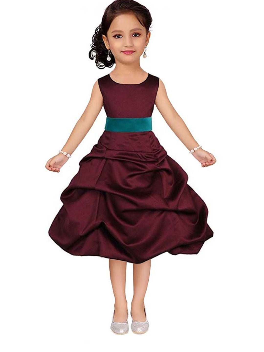 

Wow Princess Girls Round Neck Balloon Dress, Maroon